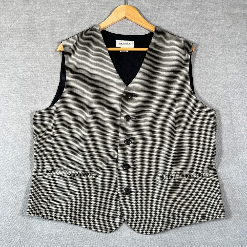 Murano Houndstooth V-Neck Adjustable Back Vest Women Medium Black White Rayon